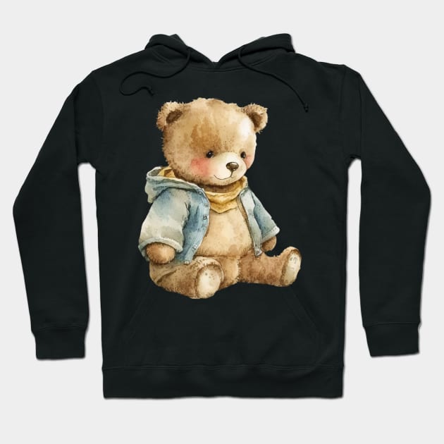 Watercolor Teddy Bear Hoodie by AI Art Originals